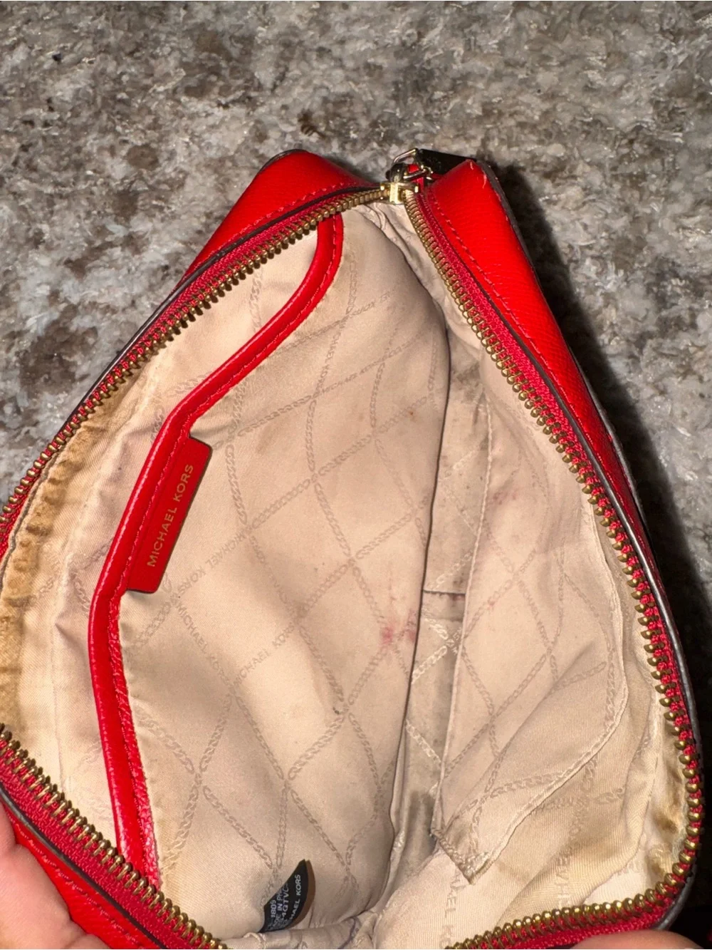Michael Kors Red Saffiano Leather Crossbody Camera Bag with Gold Chain